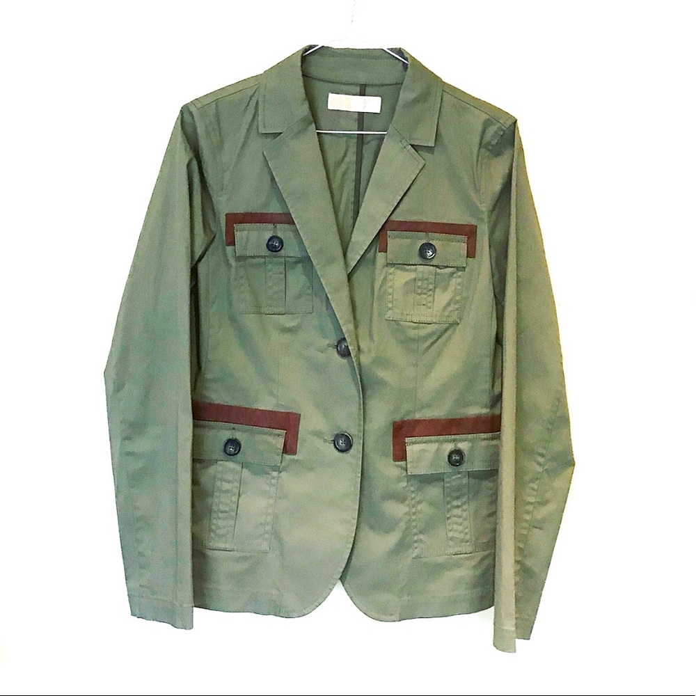 Y2K Michael Kors army olive green brown blazer cargo utility jacket coat pockets